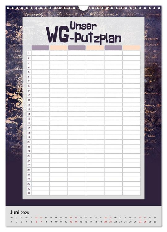 Produktbild: Gothic WG-Putzplan & Kalender 2026 (Wandkalender 2026 DIN A3 hoch), CALVENDO Monatskalender