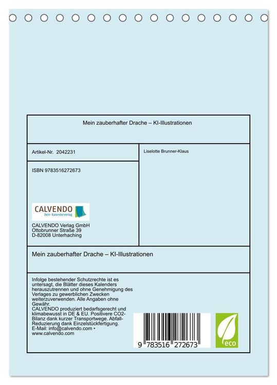 Produktbild: Mein zauberhafter Drache &ndash; KI-Illustrationen (Tischkalender 2026 DIN A5 hoch), CALVENDO Monatskalender