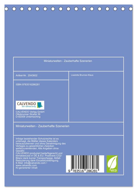 Produktbild: Miniaturwelten - Zauberhafte Szenerien (Tischkalender 2026 DIN A5 hoch), CALVENDO Monatskalender