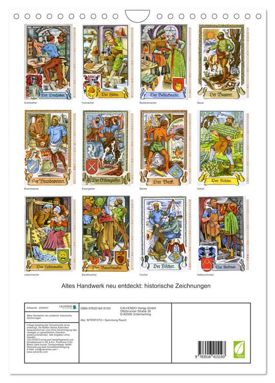 Produktbild: Altes Handwerk: Historische Zeichnungen neu entdeckt (Wandkalender 2026 DIN A4 hoch), CALVENDO Monatskalender