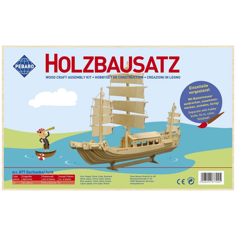 Produktbild: PEBARO 877 - Holzbausatz Dschunke, 53 Teile, Holzkonstruktion zum Zusammenstecken