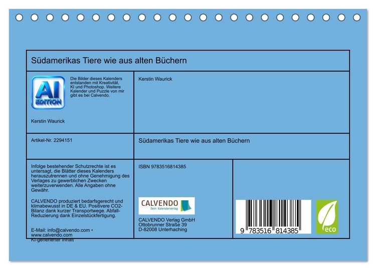 Produktbild: S&uuml;damerikas Tiere wie aus alten B&uuml;chern (Tischkalender 2027 DIN A5 quer), CALVENDO Monatskalender