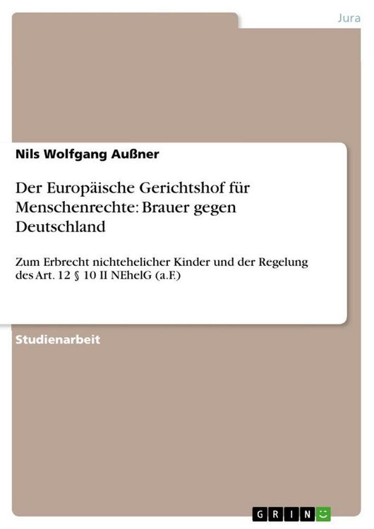 Produktbild: Der Europ&auml;ische Gerichtshof f&uuml;r Menschenrechte: Brauer gegen Deutschland