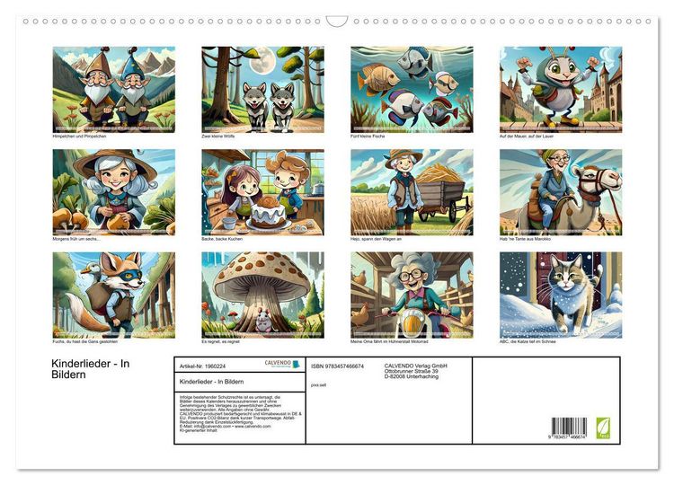 Produktbild: Kinderlieder - In Bildern (Wandkalender 2026 DIN A2 quer), CALVENDO Monatskalender