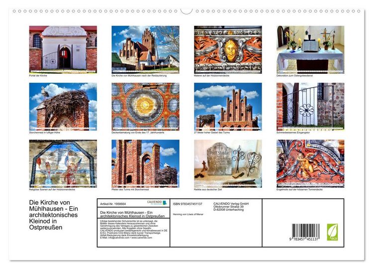 Produktbild: Die Kirche von M&uuml;hlhausen - Ein architektonisches Kleinod in Ostpreu&szlig;en (hochwertiger Premium Wandkalender 2026 DIN A2 quer), Kunstdruck in Hochglanz
