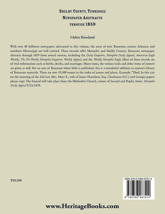 Produktbild: Shelby County, Tennessee, Newspaper Abstracts Through 1859