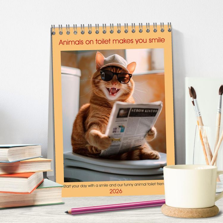 Produktbild: Animals on toilet makes you smile (Desk Calendar 2026 DIN A5 portrait), CALVENDO 12 Month DeskCalendar