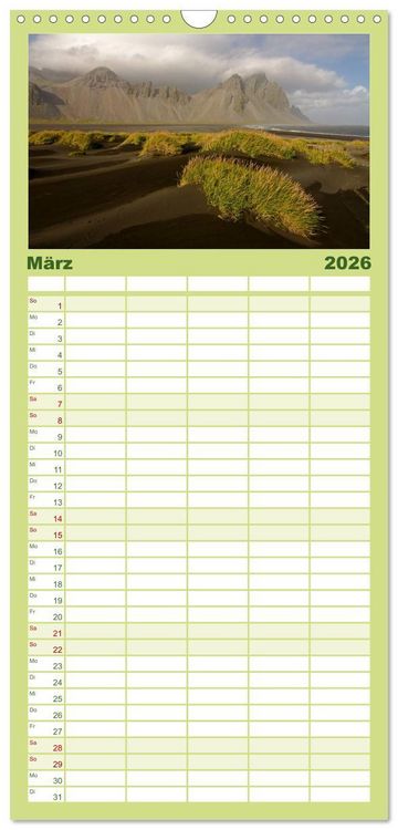 Produktbild: Familienplaner 2026 - Island mit 5 Spalten (Wandkalender, 21 x 45 cm) CALVENDO