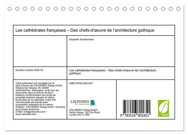 Produktbild: Les cath&eacute;drales fran&ccedil;aises &ndash; Des chefs-d'&oelig;uvre de l&rsquo;architecture gothique (Calendrier de bureau 2027 DIN A5 vertical), CALVENDO calendrier mensuel
