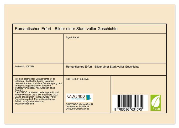 Produktbild: Romantisches Erfurt - Bilder einer Stadt voller Geschichte (Tischkalender 2026 DIN A5 quer), CALVENDO Monatskalender