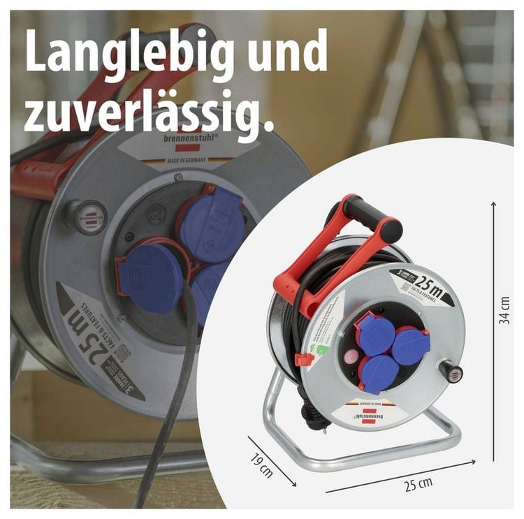 Produktbild: Brennenstuhl 1198520 Kabeltrommel 25m Schwarz Schutzkontakt-Stecker