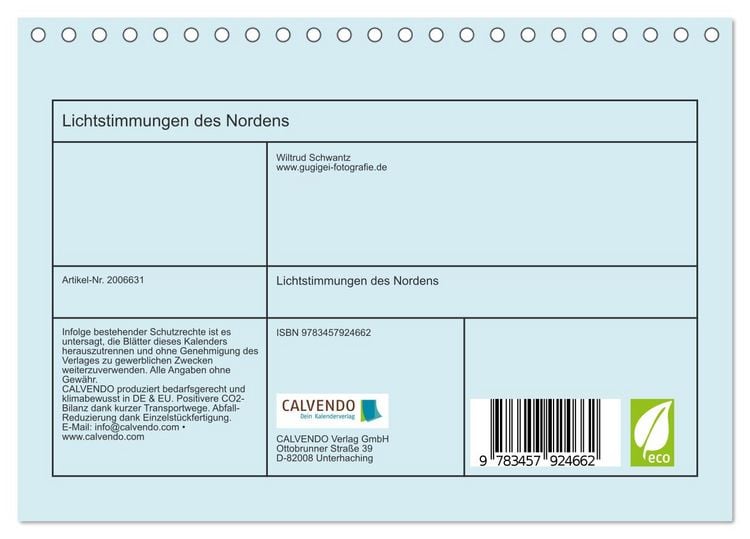 Produktbild: Lichtstimmungen des Nordens (Tischkalender 2026 DIN A5 quer), CALVENDO Monatskalender