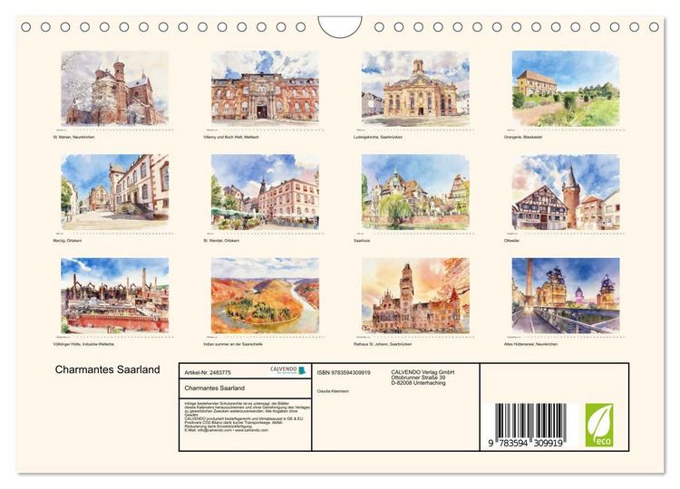 Produktbild: Charmantes Saarland (Wandkalender 2027 DIN A4 quer), CALVENDO Monatskalender