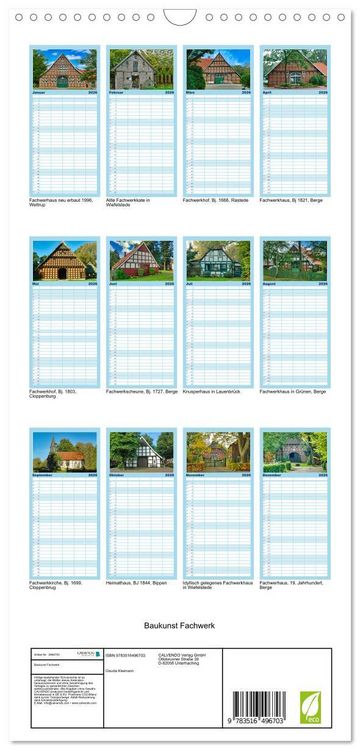 Produktbild: Familienplaner 2026 - Baukunst Fachwerk mit 5 Spalten (Wandkalender, 21 x 45 cm) CALVENDO