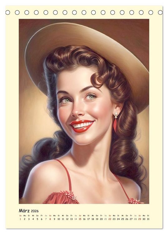 Produktbild: Vintage Girls. Die sch&ouml;nsten Pin-up Gesichter (Tischkalender 2026 DIN A5 hoch), CALVENDO Monatskalender