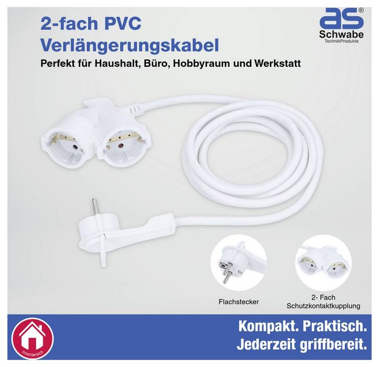 Produktbild: AS Schwabe 51025 Strom Verl&auml;ngerungskabel Wei&szlig; 3m