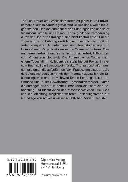 Produktbild: F&uuml;hrungsherausforderung Tod: F&uuml;hren eines Teams nach dem Sterben eines Teammitgliedes. Eine strukturierte Literaturanalyse und Next Practice Impulse