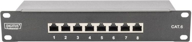 Produktbild: Digitus DN-91608S 8 Port Netzwerk-Patchpanel 254mm (10") CAT 6 1 HE Best&uuml;ckt
