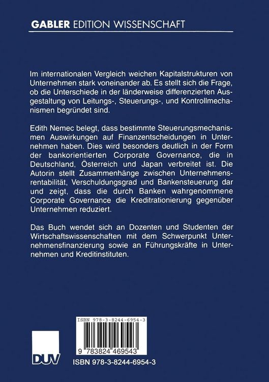 Produktbild: Kapitalstruktur und Corporate Governance in bankorientierten Finanzsystemen
