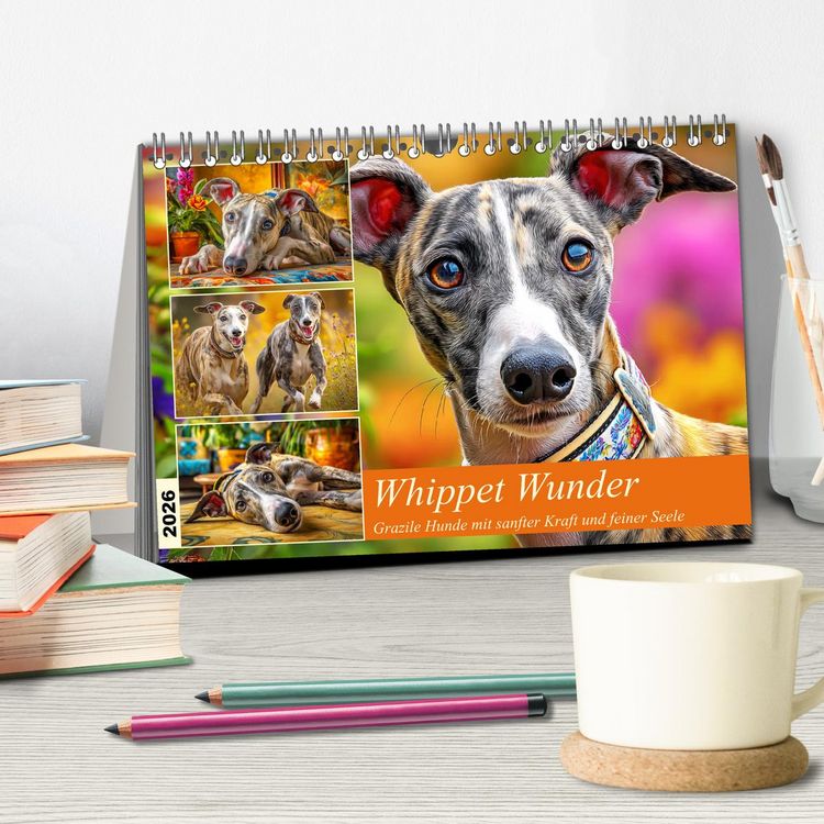 Produktbild: Whippet Wunder. Grazile Hunde mit sanfter Kraft und feiner Seele (Tischkalender 2026 DIN A5 quer), CALVENDO Monatskalender