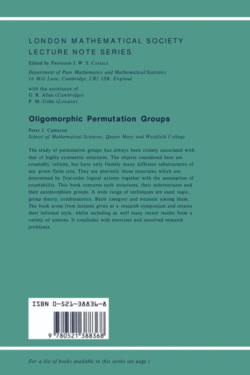 Produktbild: Oligomorphic Permutation Groups