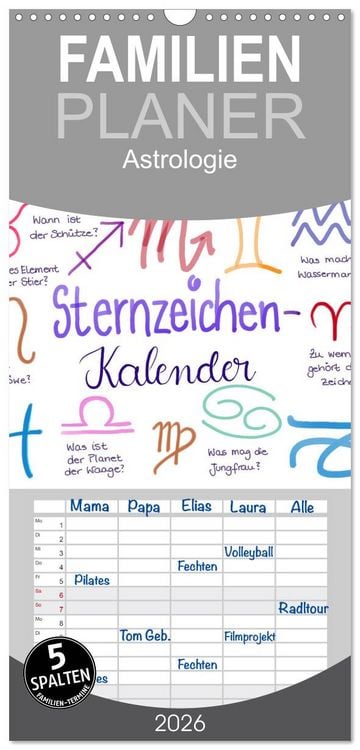 Produktbild: Familienplaner 2026 - Sternzeichen-Kalender mit 5 Spalten (Wandkalender, 21 x 45 cm) CALVENDO
