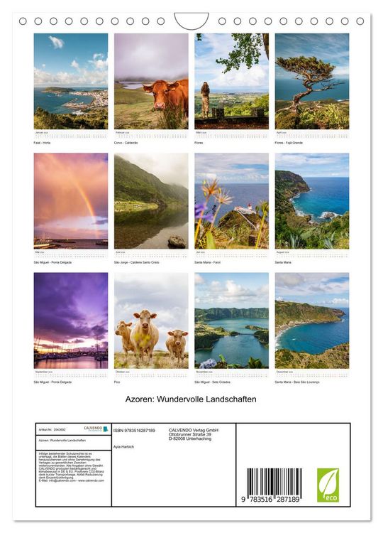 Produktbild: Azoren: Wundervolle Landschaften (Wandkalender 2026 DIN A4 hoch), CALVENDO Monatskalender