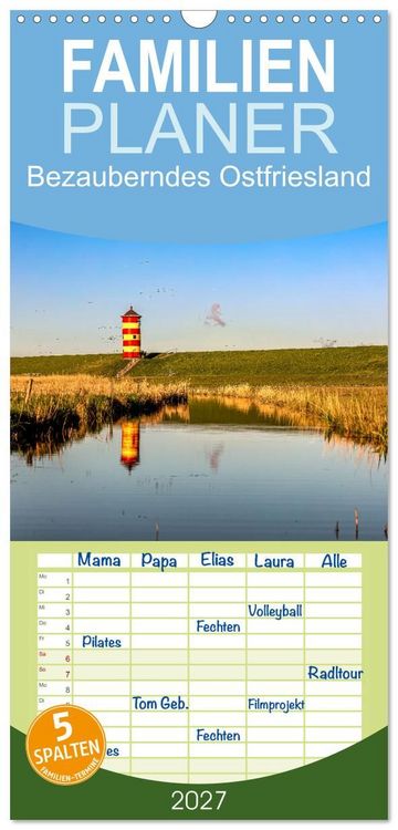 Produktbild: Familienplaner 2027 - Bezauberndes Ostfriesland mit 5 Spalten (Wandkalender, 21 x 45 cm) CALVENDO