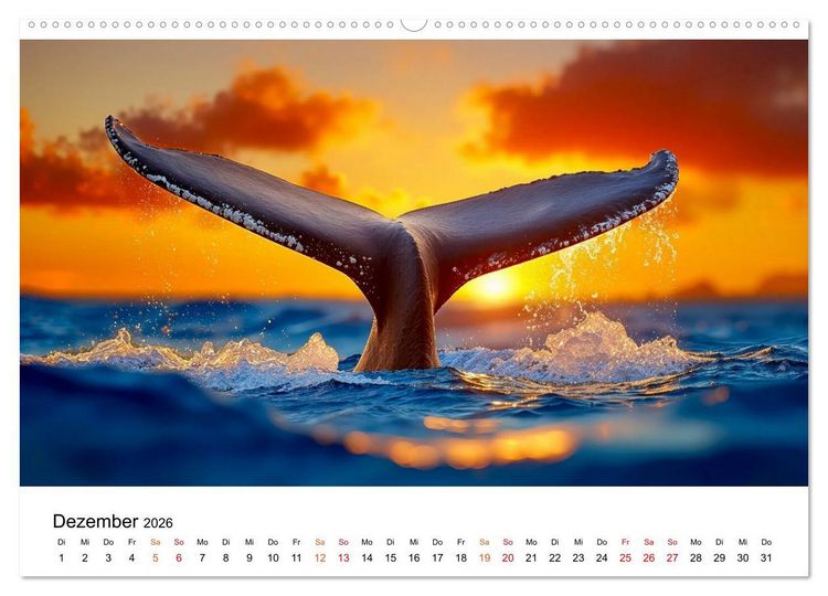 Produktbild: Wale - ein Jahr voller Meer (hochwertiger Premium Wandkalender 2026 DIN A2 quer), Kunstdruck in Hochglanz