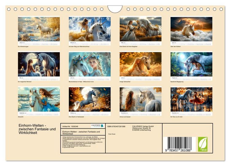 Produktbild: Einhorn-Welten - zwischen Fantasie und Wirklichkeit (Wandkalender 2026 DIN A4 quer), CALVENDO Monatskalender