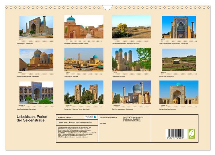 Produktbild: Usbekistan, Perlen der Seidenstra&szlig;e (Wandkalender 2026 DIN A3 quer), CALVENDO Monatskalender