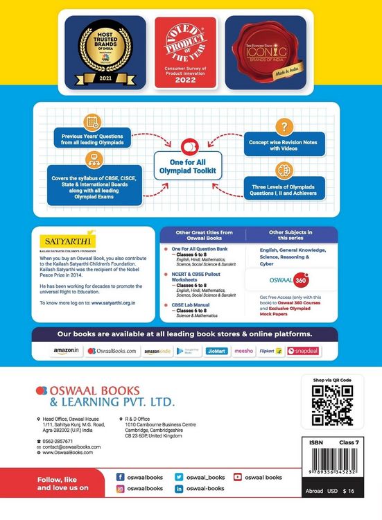 Produktbild: Oswaal One For All Olympiad Previous Years' Solved Papers, Class-7 English Book (For 2023 Exam)