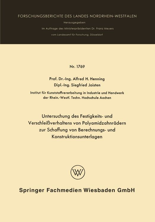 Produktbild: Untersuchung des Festigkeits- und Verschlei&szlig;verhaltens von Polyamidzabnr&auml;dern zur Schaffung von Berechnungs- und Konstruktionsunterlagen