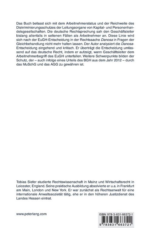 Produktbild: Der Schutz von Gesch&auml;ftsf&uuml;hrern und Vorstandsmitgliedern gegen Diskriminierungen