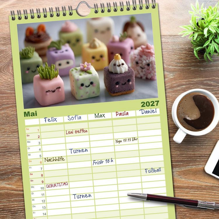 Produktbild: Familienplaner 2027 - Kawaii-Gl&uuml;cksmomente mit 5 Spalten (Wandkalender, 21 x 45 cm) CALVENDO