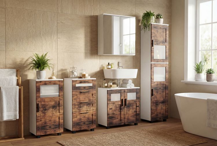 Produktbild: Holz Badschrank Badunterschrank Waschbecken Nilari