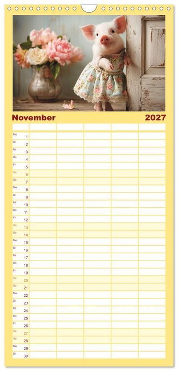 Produktbild: Familienplaner 2027 - Vom Gl&uuml;ck, ein Schweinchen zu sein mit 5 Spalten (Wandkalender, 21 x 45 cm) CALVENDO