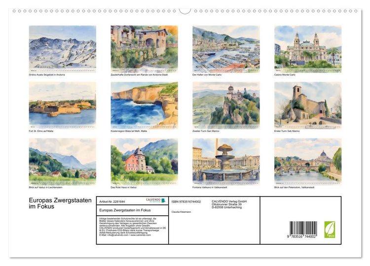 Produktbild: Europas Zwergstaaten im Fokus (hochwertiger Premium Wandkalender 2026 DIN A2 quer), Kunstdruck in Hochglanz