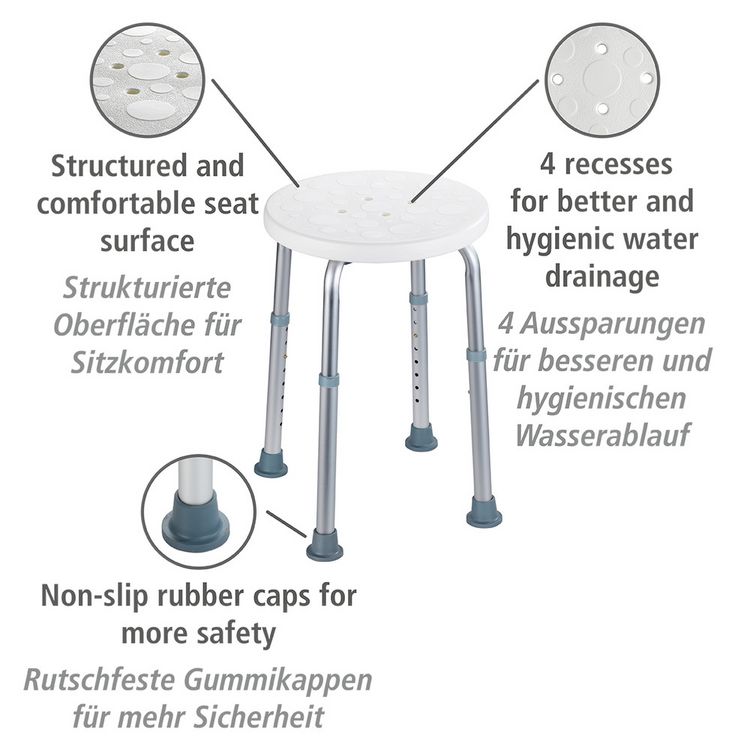 Duschhocker Mod. Secura höhenverstellbar, 120 kg Tragkraft