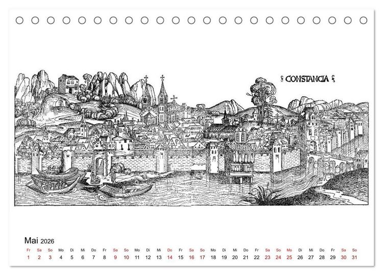 Produktbild: Schedelsche Weltchronik Deutsche St&auml;dte 1493 (Tischkalender 2026 DIN A5 quer), CALVENDO Monatskalender