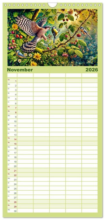 Produktbild: Familienplaner 2026 - Tiere im Garten - Tierische Begegnungen in der gr&uuml;nen Oase mit 5 Spalten (Wandkalender, 21 x 45 cm) CALVENDO