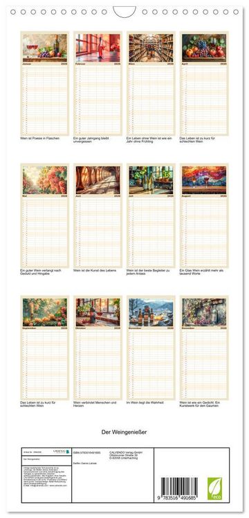 Produktbild: Familienplaner 2026 - Der Weingenie&szlig;er mit 5 Spalten (Wandkalender, 21 x 45 cm) CALVENDO