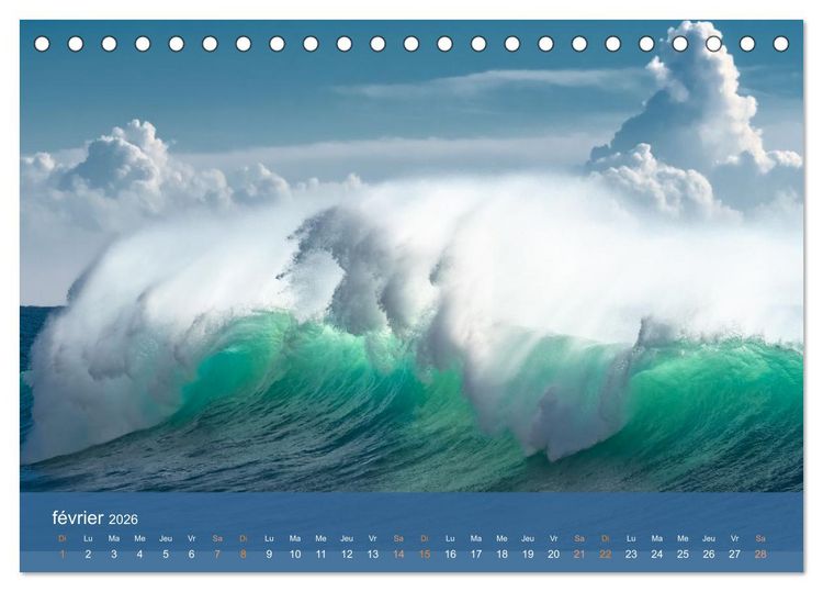 Produktbild: Temp&ecirc;tes c&ocirc;ti&egrave;res - La puissance brute des vagues (Calendrier de bureau 2026 DIN A5 vertical), CALVENDO calendrier mensuel