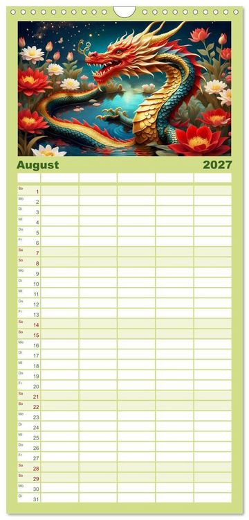 Produktbild: Familienplaner 2027 - Drachen - Mystische Wesen mit 5 Spalten (Wandkalender, 21 x 45 cm) CALVENDO