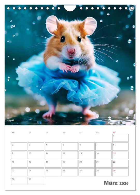 Produktbild: Ballerina Hamster - Eine Sinfonie aus zuckers&uuml;&szlig;e KI Hamstern in T&uuml;ll und Seide (Wandkalender 2026 DIN A4 hoch), CALVENDO Monatskalender