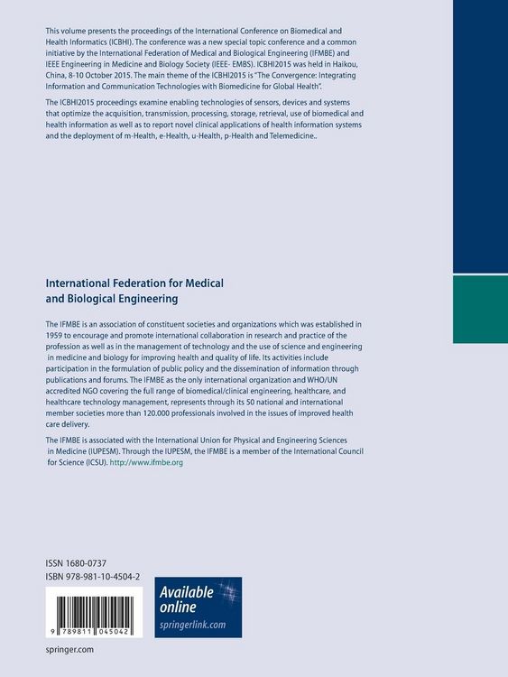 Produktbild: International Conference on Biomedical and Health Informatics