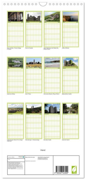 Produktbild: Familienplaner 2026 - Irland mit 5 Spalten (Wandkalender, 21 x 45 cm) CALVENDO
