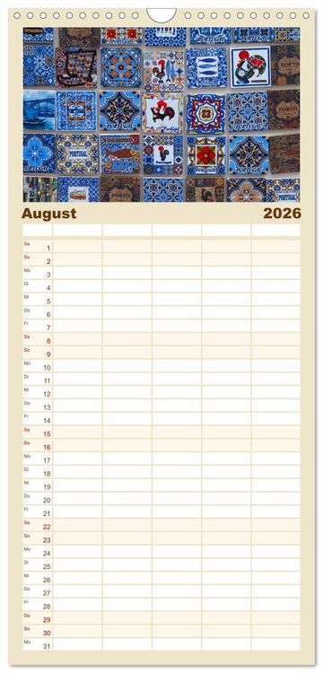Produktbild: Familienplaner 2026 - Azulejos - Portugals beliebte Kachel Kunst mit 5 Spalten (Wandkalender, 21 x 45 cm) CALVENDO