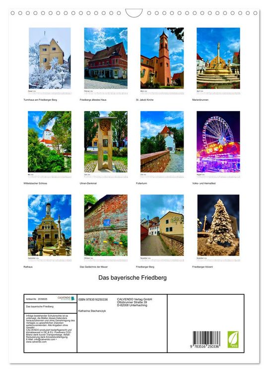Produktbild: Das bayerische Friedberg (Wandkalender 2026 DIN A3 hoch), CALVENDO Monatskalender