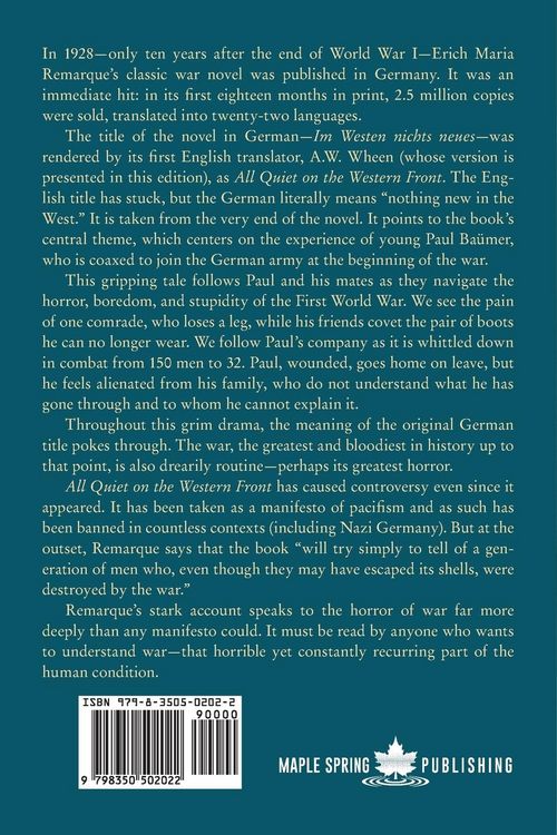 Produktbild: All Quiet on the Western Front (Original Classic Translation by Arthur Wesley Wheen)